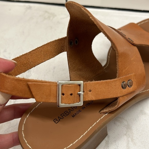 Barbara Barbieri Brown Tan Leather Sling Back Stacked Wood Block Heels Open Toe - Picture 10 of 16